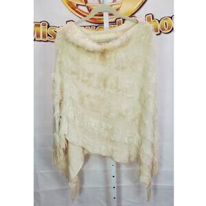 Cream Fringe Textured Knit Shawl Poncho One Size